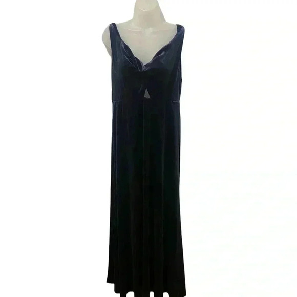 New Lovely Lux Velvet Front Twist Midnight Blue Dress Size 14 - Picture 2 of 5